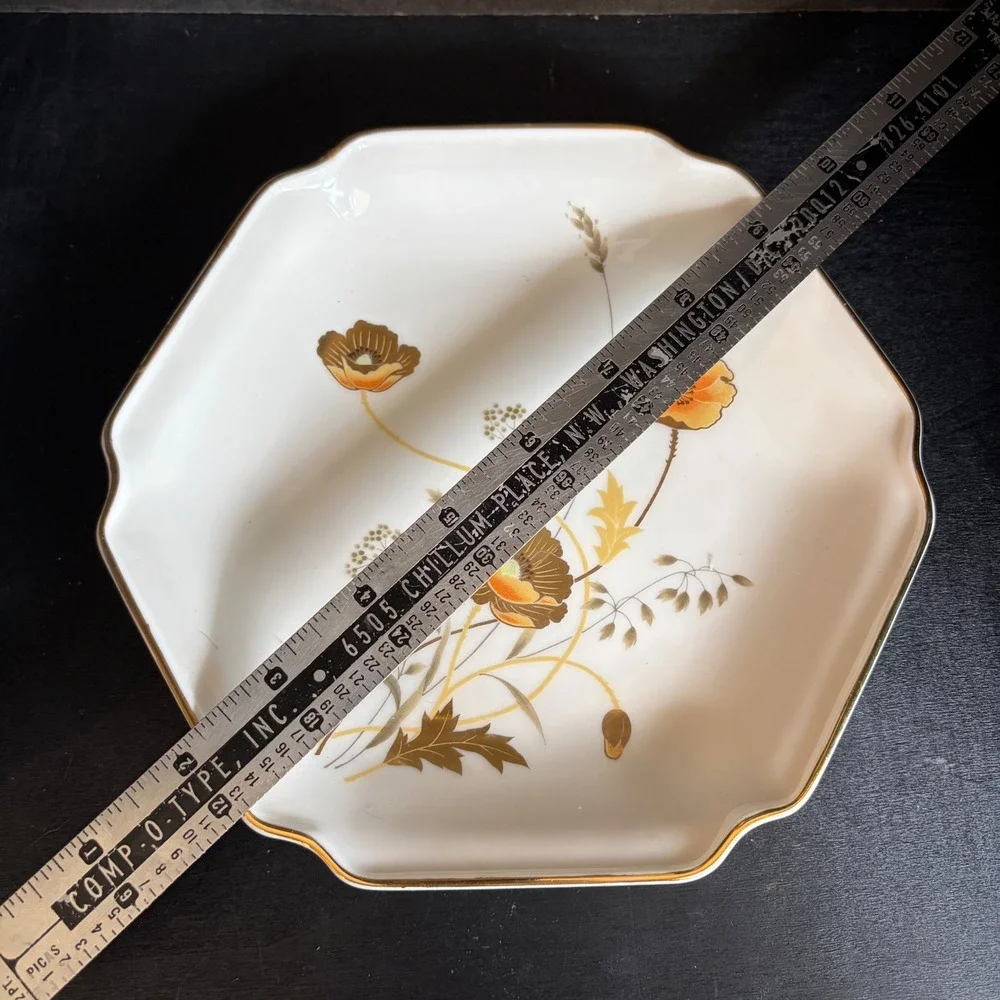 Otagiri Japan Golden Poppy Hexagon Scalloped Ceramic Plate Vintage 8.5 Inch